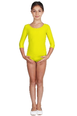 BODY DANZA LYCRA MANICA TRE QUARTI GIALLO BAMBINA